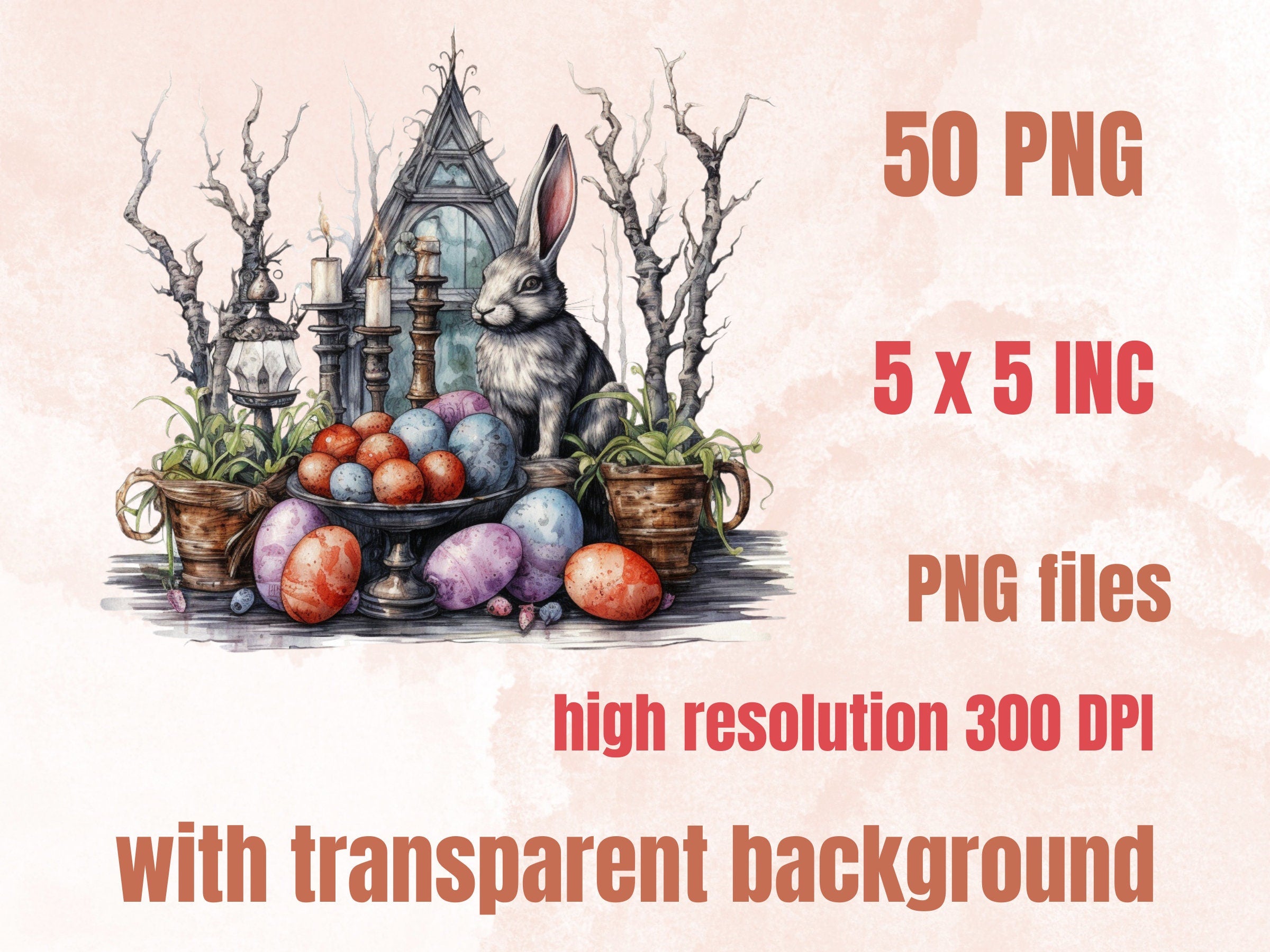50 PNG Watercolor Gothic Easter Clipart, Creepy Easter Egg Illustrations Clip art, Spooky Easter Bunny Sublimation, Dark Spring Ephemera