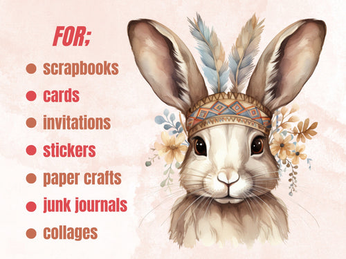 55 PNG Watercolor Boho Easter Bundle Clipart, Bohemian Easter Egg Illustrations Clip art,  Easter Bunny Sublimation, Country Spring Ephemera