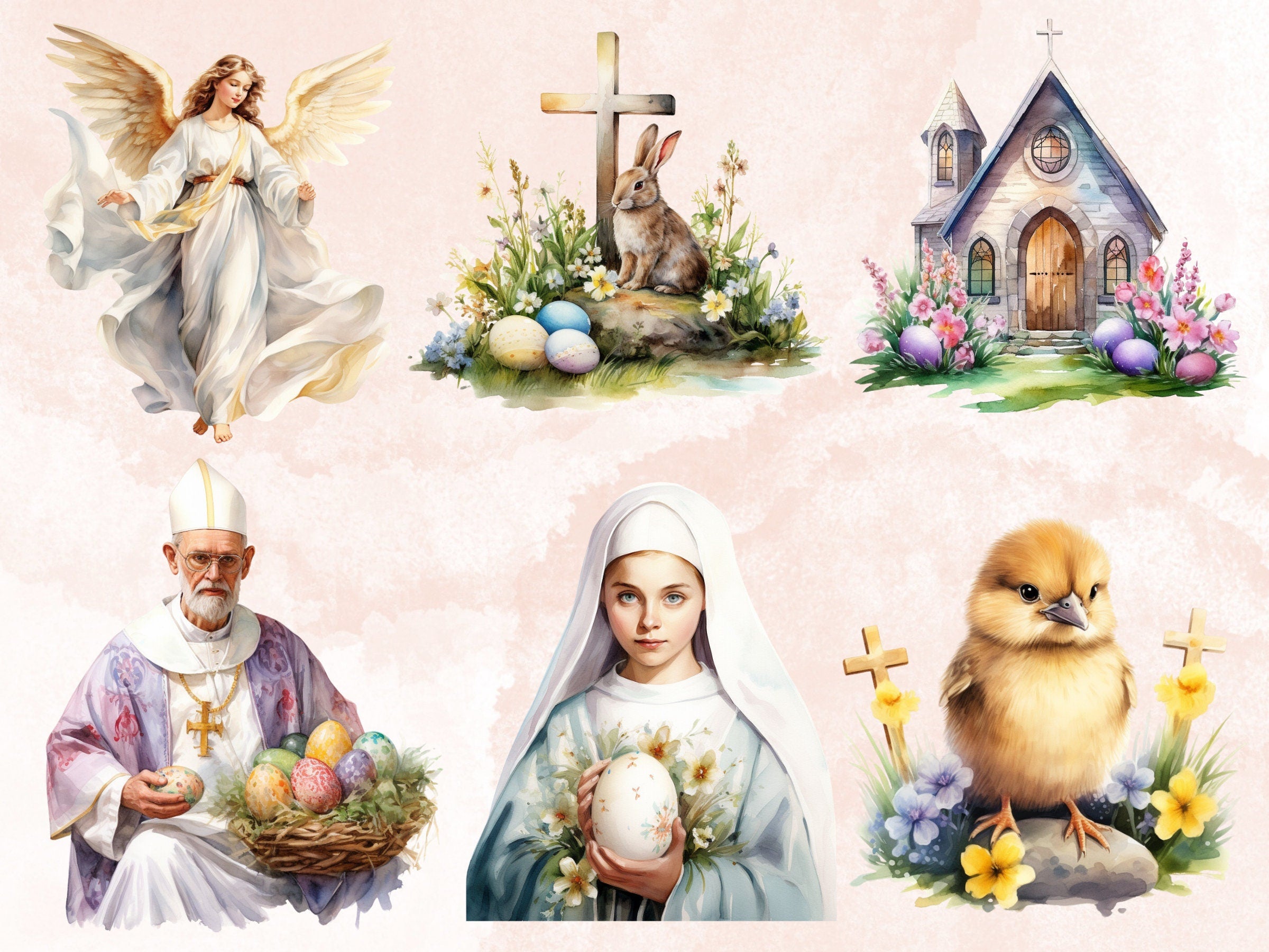 80 PNG Watercolor Christian Easter Clipart, Easter Jesus Illustrations Clip art, Religious Easter Cross Sublimation, Nativity Jesus Ephemera