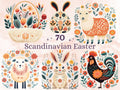 70 PNG Watercolor Easter Folk Art Clipart, Scandinavian Easter Egg Illustrations Clip art, Easter Bunny Sublimation, Nordic Spring Ephemera