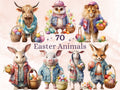 70 PNG Watercolor Easter Animals Clipart, Easter Chick Illustrations Clip art, Easter Bunny Sublimation, Spring Floral Highland Cow PNG
