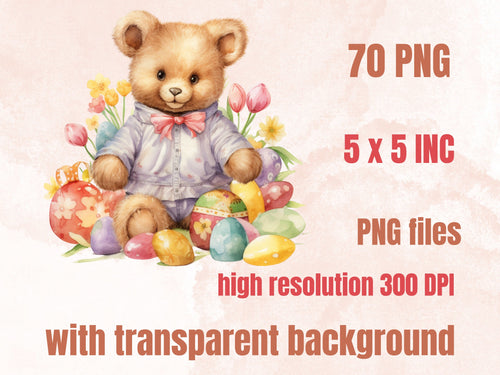 70 PNG Watercolor Easter Animals Clipart, Easter Chick Illustrations Clip art, Easter Bunny Sublimation, Spring Floral Highland Cow PNG