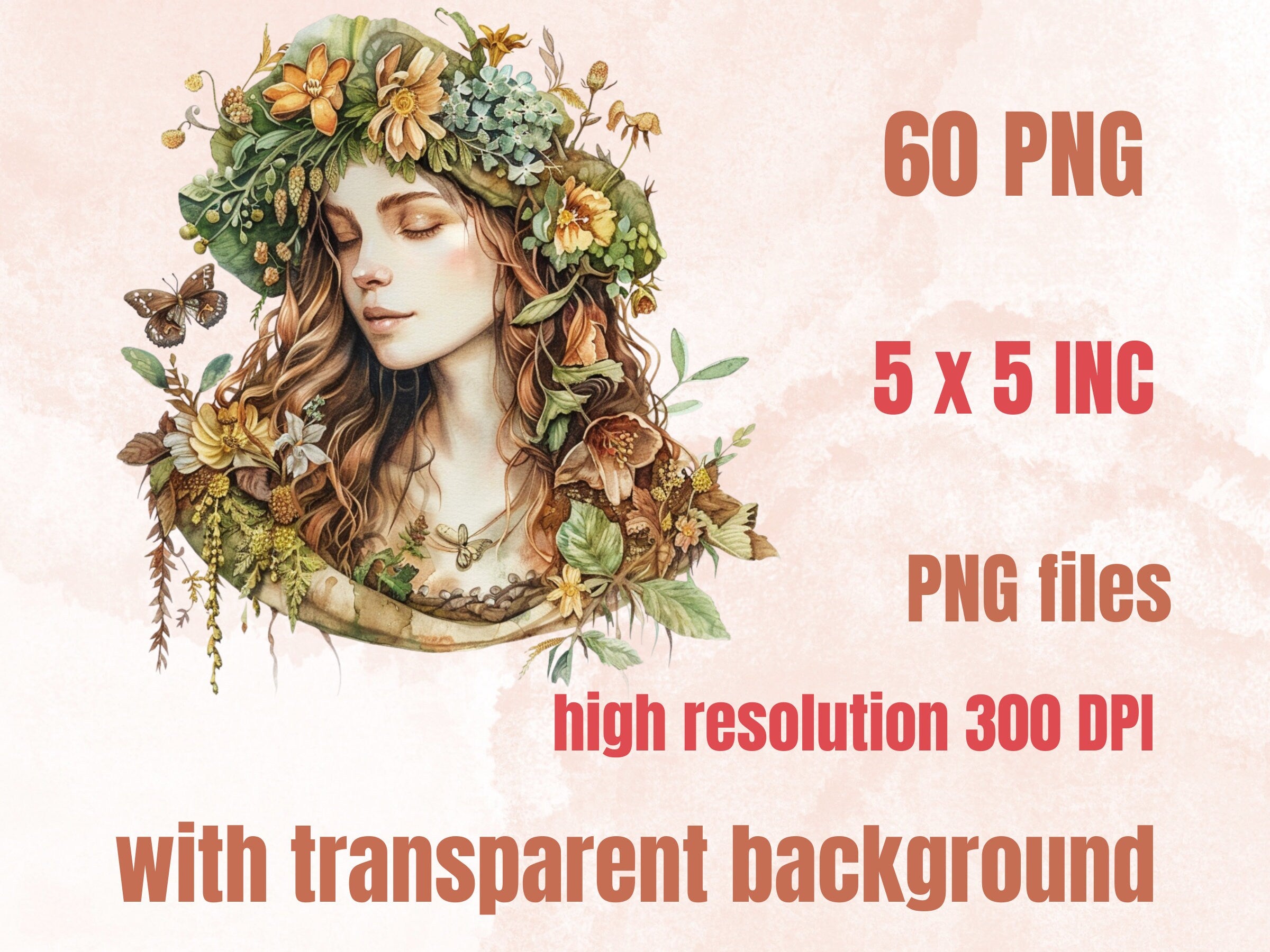 60 PNG Watercolor Ostara Clipart, Floral Spring Equinox Art Illustrations Clip art, Wheel of the Year png, Pagan Ostara Goddess Sublimation