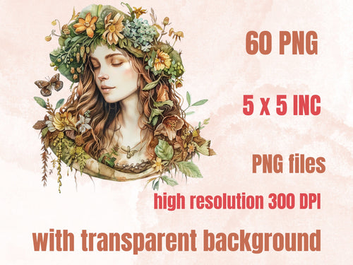 60 PNG Watercolor Ostara Clipart, Floral Spring Equinox Art Illustrations Clip art, Wheel of the Year png, Pagan Ostara Goddess Sublimation