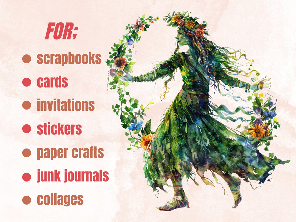 60 PNG Watercolor Beltane Clipart, Floral Pagan Wiccan Art Illustrations Clip art, Neopagan Witch Wicca png, Beltane Goddess Sublimation