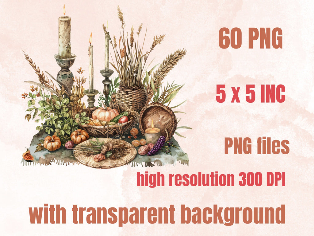 60 PNG Watercolor Lughnasadh  Clipart, Floral Pagan Wiccan Art Illustrations Clip art, Lammas Holiday Harvest png, Sun Goddess Sublimation