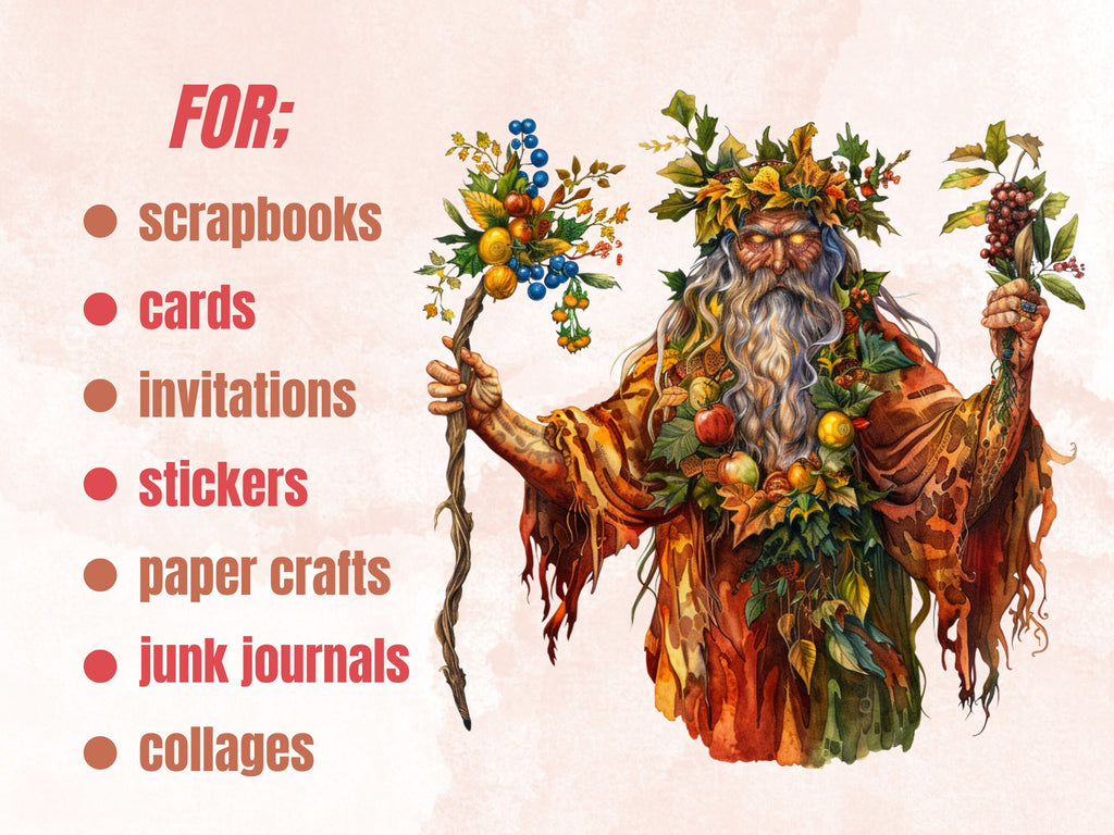 65 PNG Watercolor Mabon Clipart, Floral Pagan Holiday Wiccan Art Illustrations Clip art, Woodland Witch png, Fall Forest Goddess Sublimation
