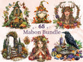 65 PNG Watercolor Mabon Clipart, Floral Pagan Holiday Wiccan Art Illustrations Clip art, Woodland Witch png, Fall Forest Goddess Sublimation