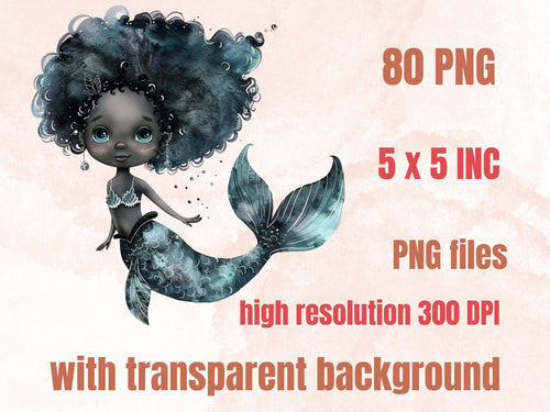 80 PNG Watercolor Mermaid Nursery Clipart, Little Mermaid Baby Shower Illustration Clip art, Cute Mermaid png, Under the Sea Sublimation