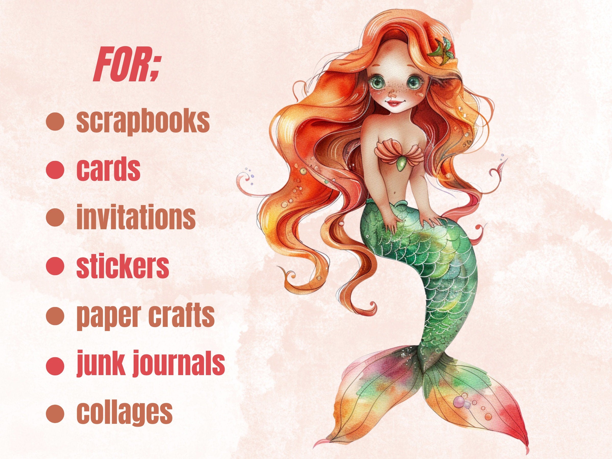80 PNG Watercolor Mermaid Nursery Clipart, Little Mermaid Baby Shower Illustration Clip art, Cute Mermaid png, Under the Sea Sublimation