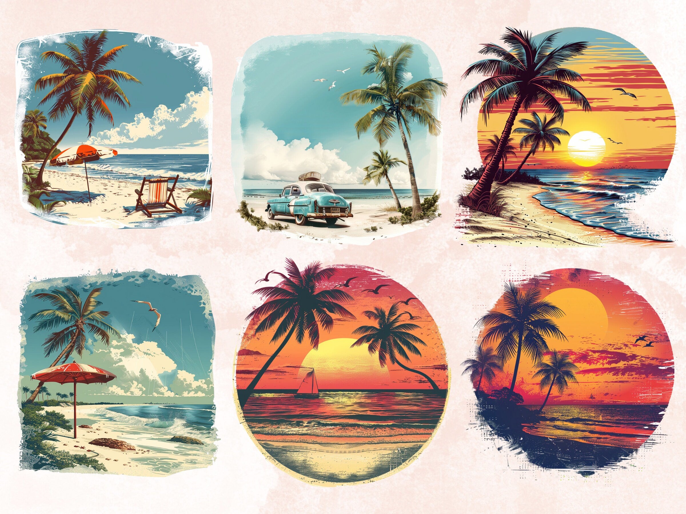 40 PNG Retro Summer Sublimation, Summer Beach Vibes Png, Tropical Beach Sunset Clipart, Trendy Summer Shirts Design, Vintage Summer PNG
