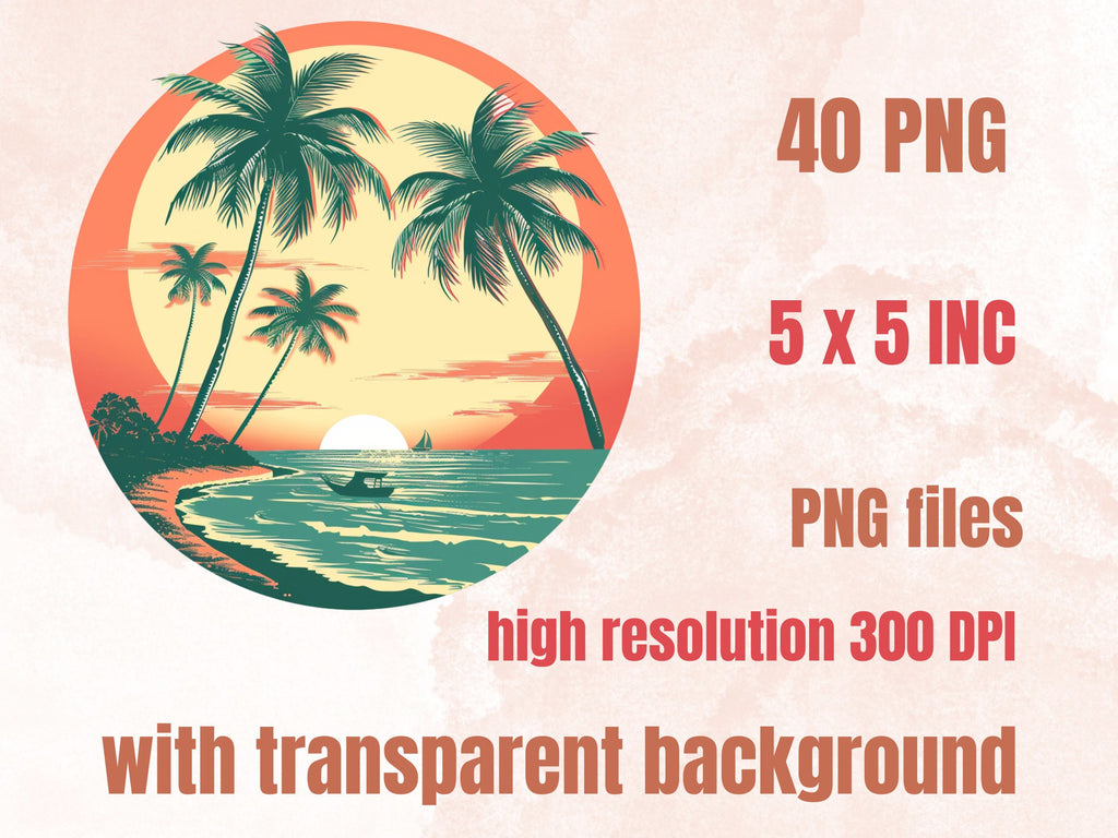 40 PNG Retro Summer Sublimation, Summer Beach Vibes Png, Tropical Beach Sunset Clipart, Trendy Summer Shirts Design, Vintage Summer PNG
