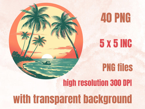 40 PNG Retro Summer Sublimation, Summer Beach Vibes Png, Tropical Beach Sunset Clipart, Trendy Summer Shirts Design, Vintage Summer PNG