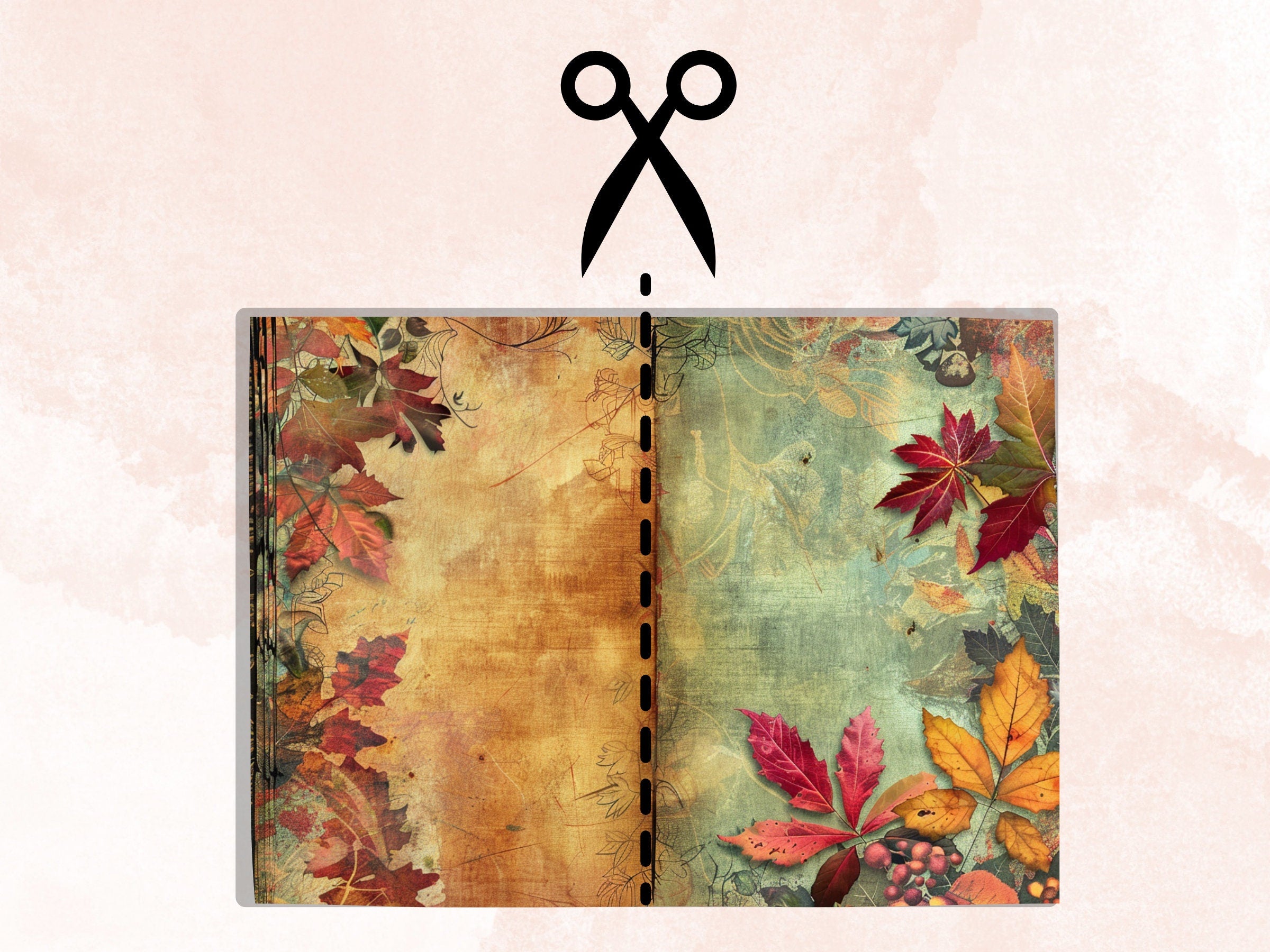 Autumn Junk Journal Paper, Fall Leaves Double Pages Ephemera Kit, Autumn Collage Scrapbook Paper, Printable Pumpkin Horizontal Digital Pages