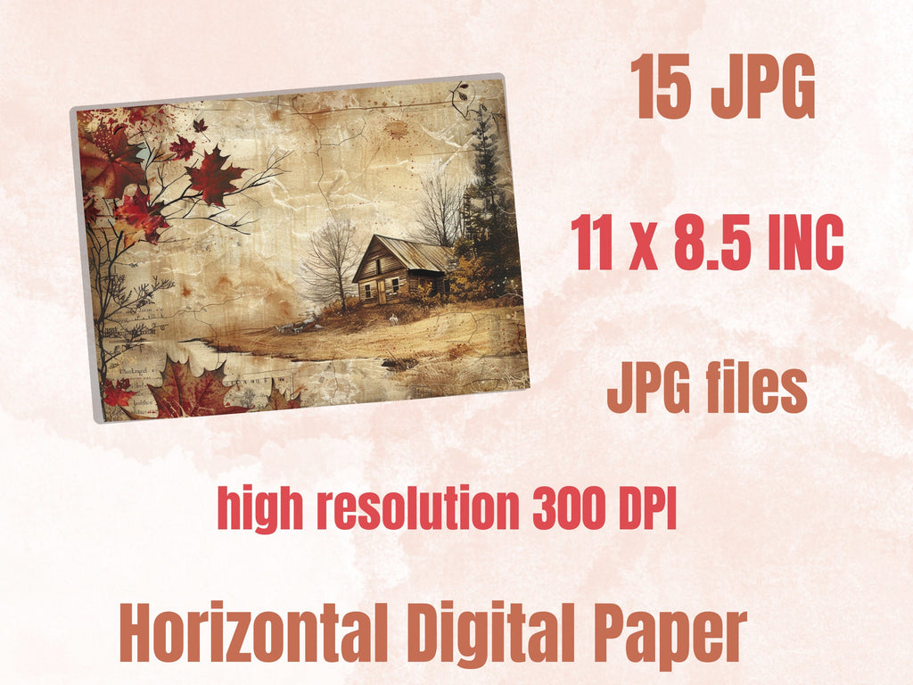 Autumn Scenes Junk Journal Paper, Fall Forest Pages Ephemera Kit, Autumn Collage Scrapbook Paper, Printable Garden Horizontal Digital Pages