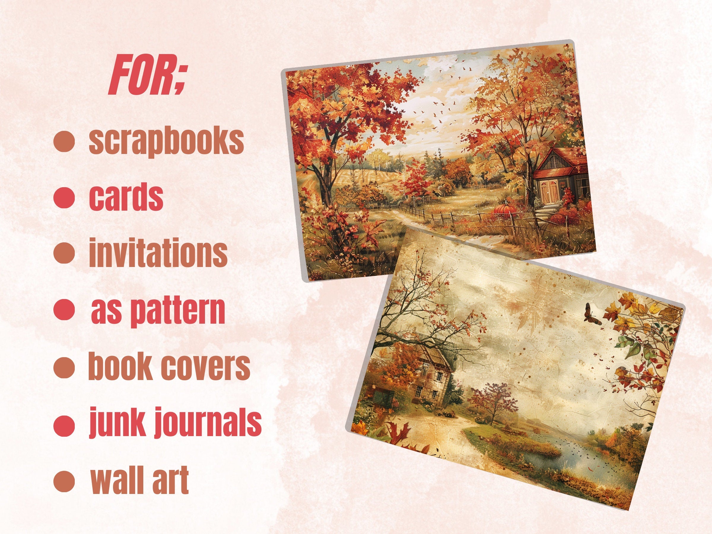 Autumn Scenes Junk Journal Paper, Fall Forest Pages Ephemera Kit, Autumn Collage Scrapbook Paper, Printable Garden Horizontal Digital Pages