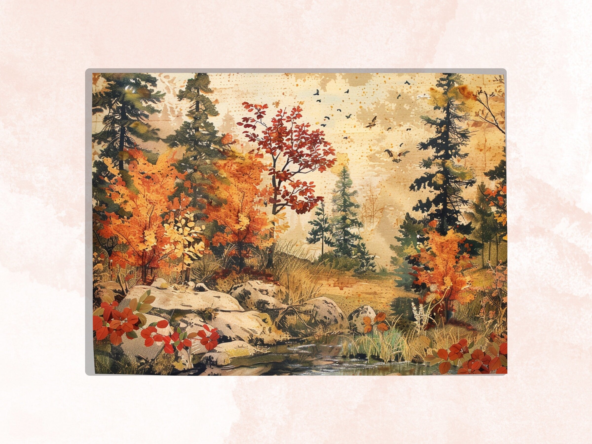 Autumn Scenes Junk Journal Paper, Fall Forest Pages Ephemera Kit, Autumn Collage Scrapbook Paper, Printable Garden Horizontal Digital Pages