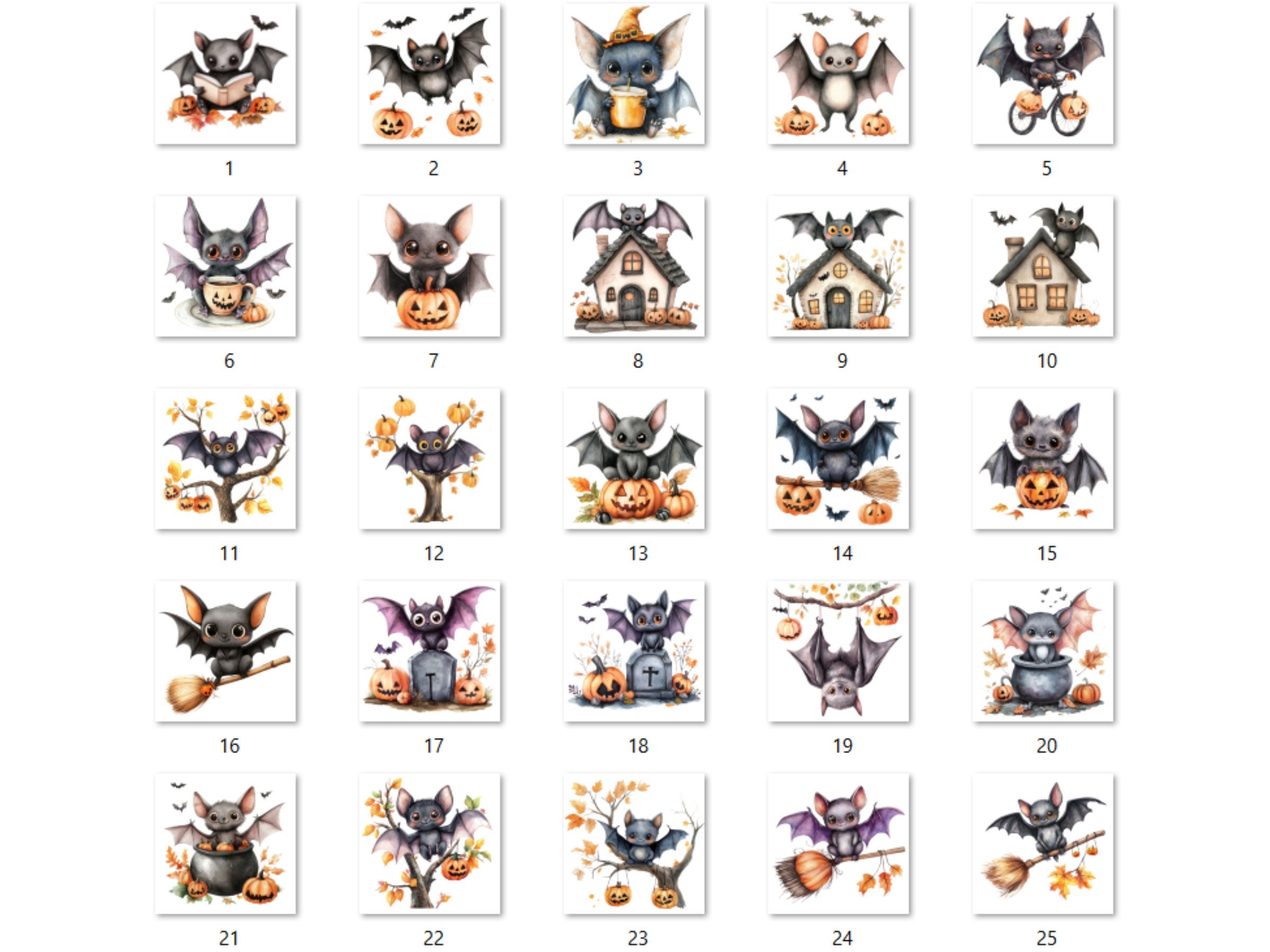 25 PNG Watercolor Cute Halloween Bat Clipart, Cute Creepy Animals Illustrations Clip art, Kawaii Funny Bat Png, Spooky Season Sublimation