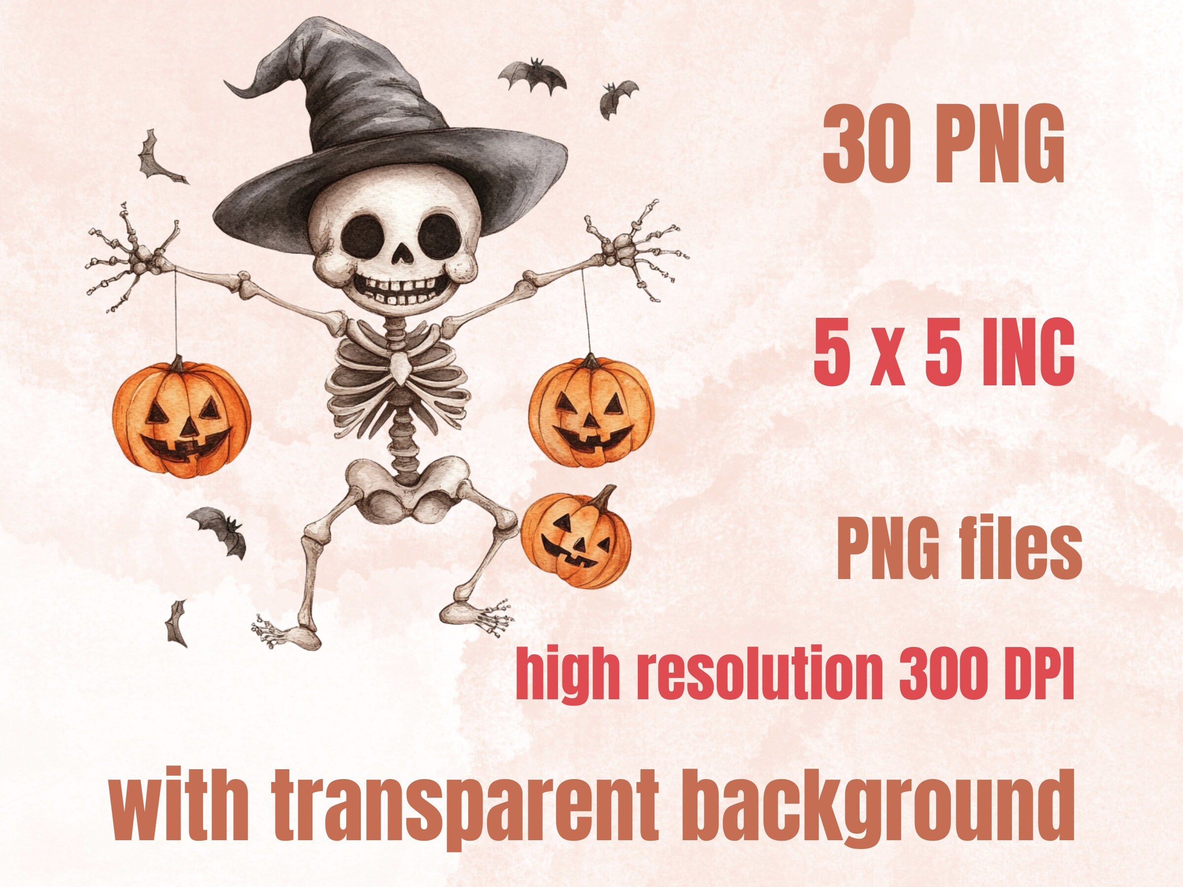 30 PNG Watercolor Cute Halloween Skeleton Clipart, Cute Creepy Illustrations Clip art, Kawaii Funny Skeleton Png, Spooky Season Sublimation