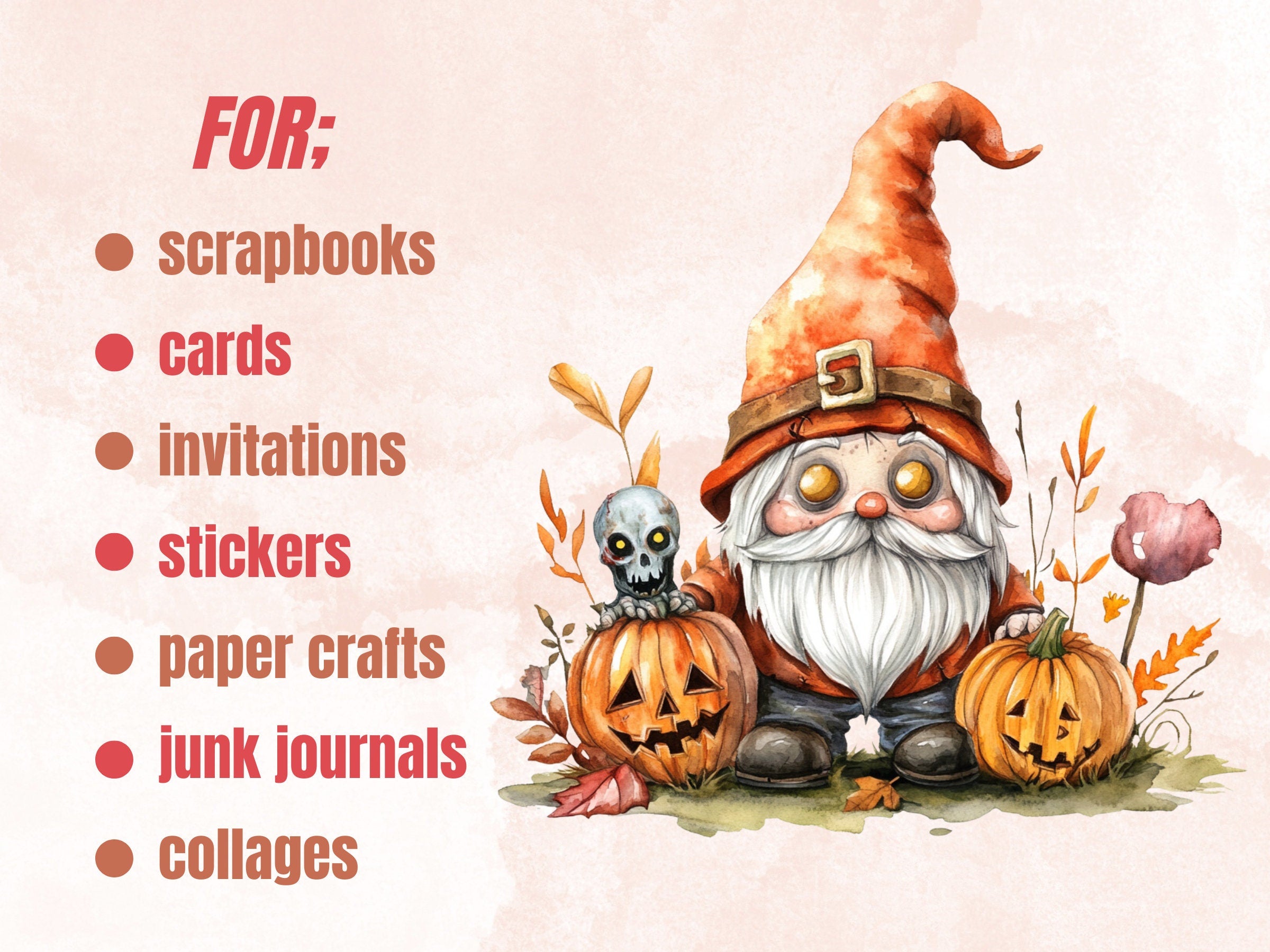 30 PNG Watercolor Cute Halloween Gnome Clipart, Funny Halloween Illustrations Clip art, Fall Garden Gnome png, Pumpkin Gnome Sublimation
