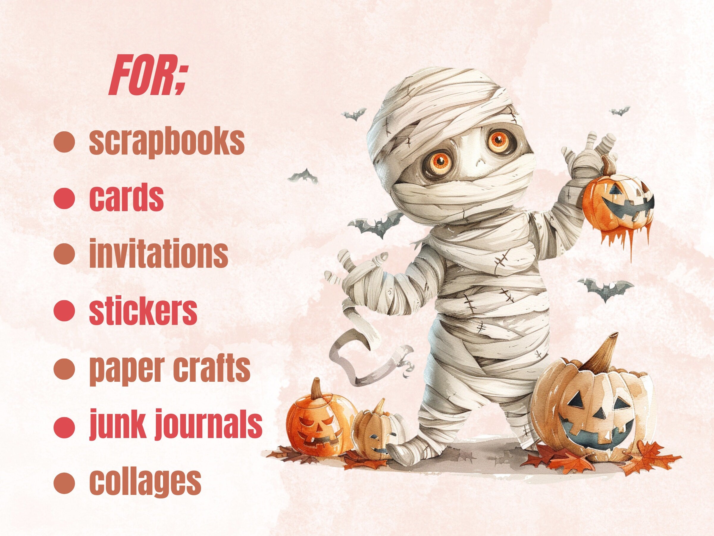 30 PNG Watercolor Halloween Mummy Clipart, Cute Creepy Halloween Illustration Clip art, Halloween Characters png, Spooky Pumpkin Sublimation