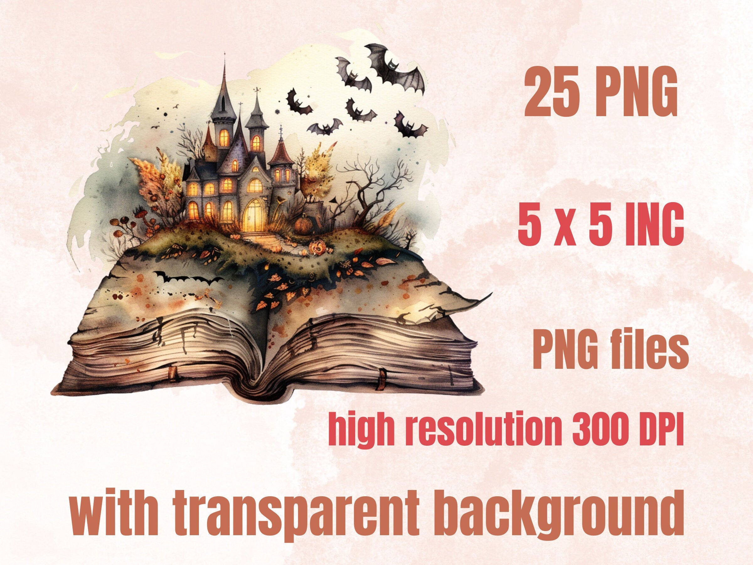 25 PNG Watercolor Fantasy Halloween Books Clipart, Open Book Clip Art, Gothic Floral Book PNG, Cute Creepy Book clip art, Witch Magic Books