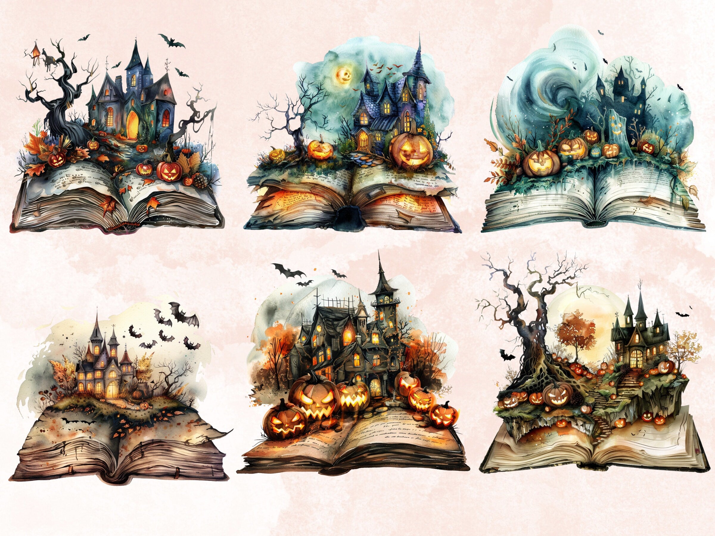 25 PNG Watercolor Fantasy Halloween Books Clipart, Open Book Clip Art, Gothic Floral Book PNG, Cute Creepy Book clip art, Witch Magic Books