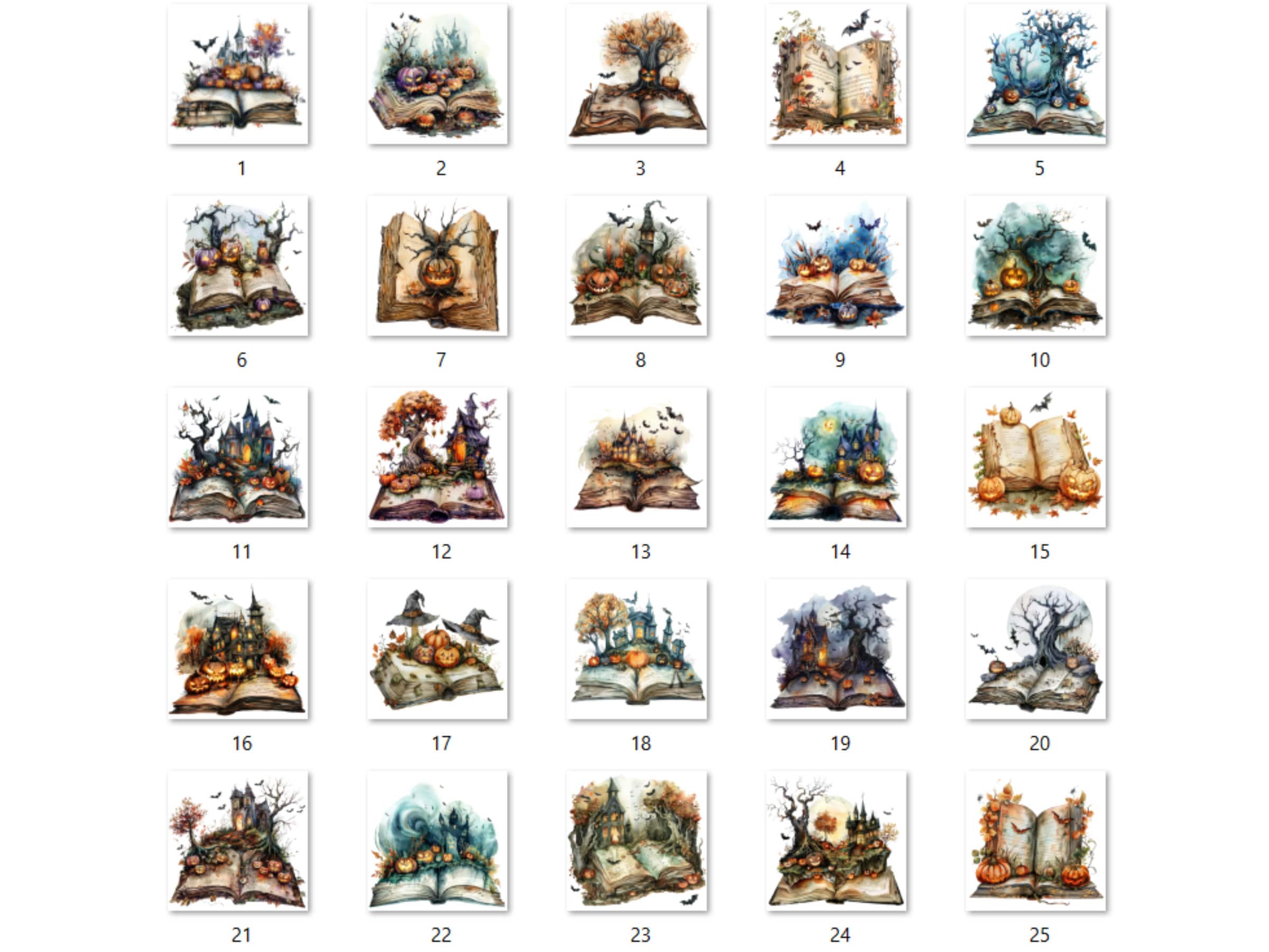 25 PNG Watercolor Fantasy Halloween Books Clipart, Open Book Clip Art, Gothic Floral Book PNG, Cute Creepy Book clip art, Witch Magic Books