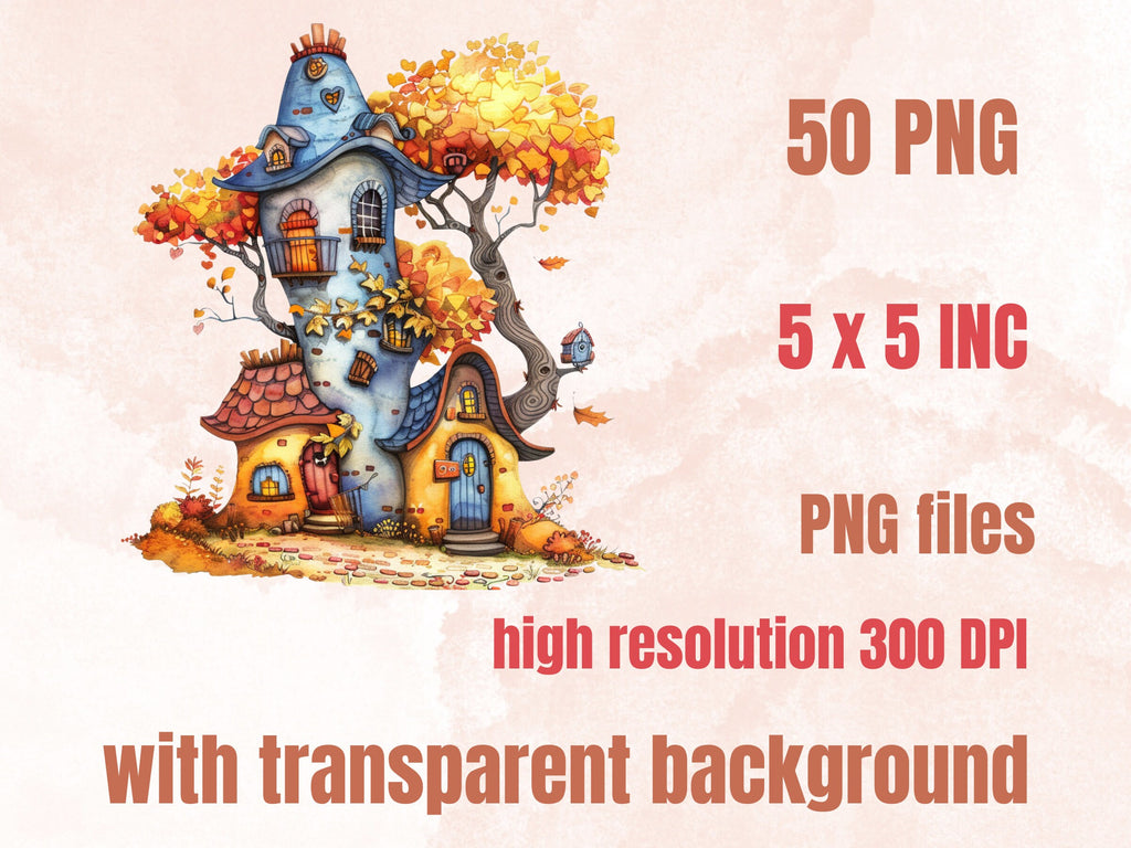 50 PNG Watercolor Quirky Autumn Bundle Clipart, Whimsical Fall Girl Illustrations Clip art, Funny Autumn Bird png, Quirky Houses Sublimation