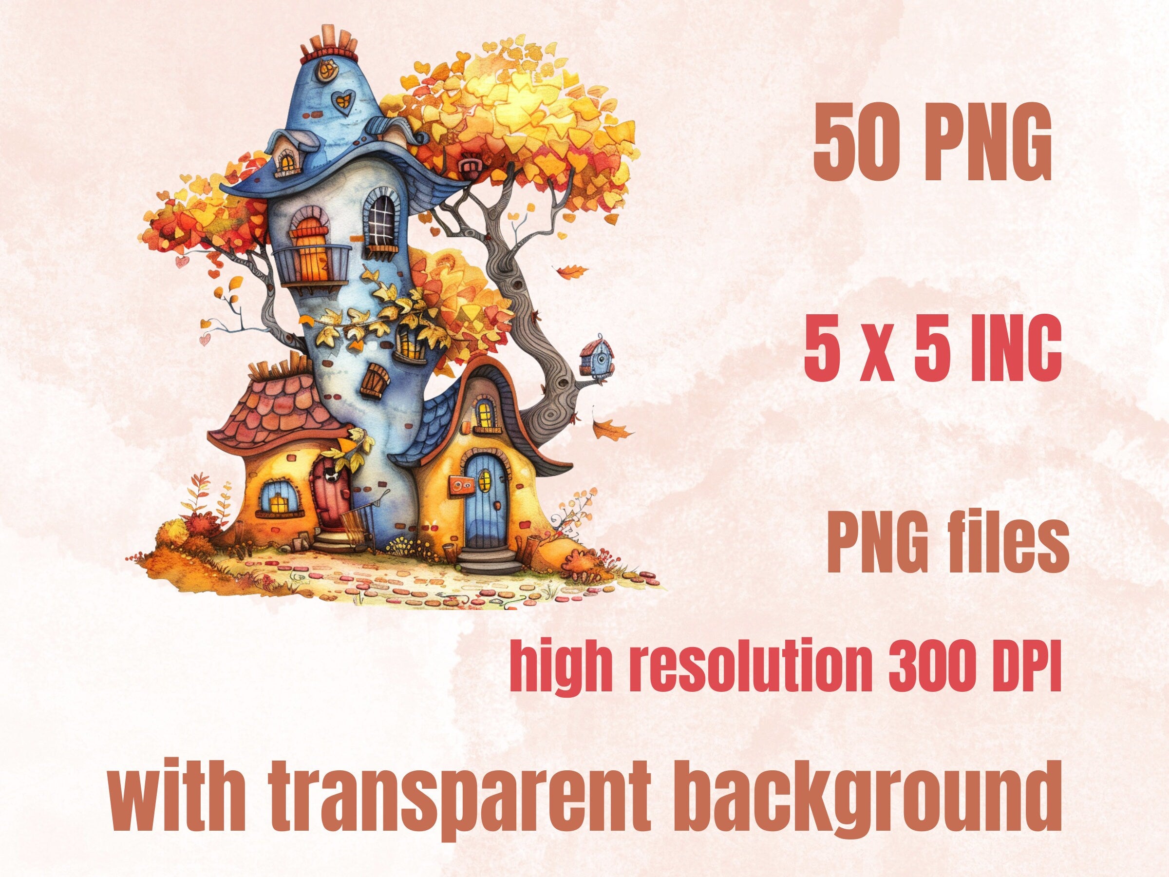 50 PNG Watercolor Quirky Autumn Bundle Clipart, Whimsical Fall Girl Illustrations Clip art, Funny Autumn Bird png, Quirky Houses Sublimation