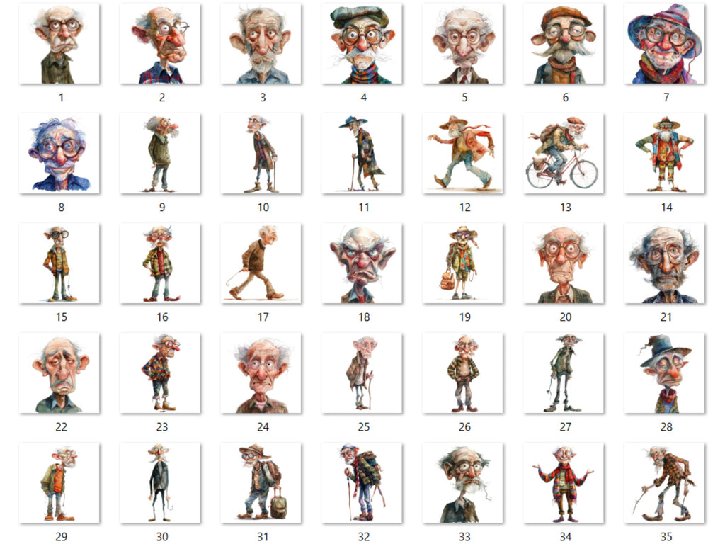 35 PNG Watercolor Quirky Crazy Grandpa Clipart, Whimsical Hippie Old Man Illustrations Clip art, Funny Elderly Man png, Quirky Sublimation