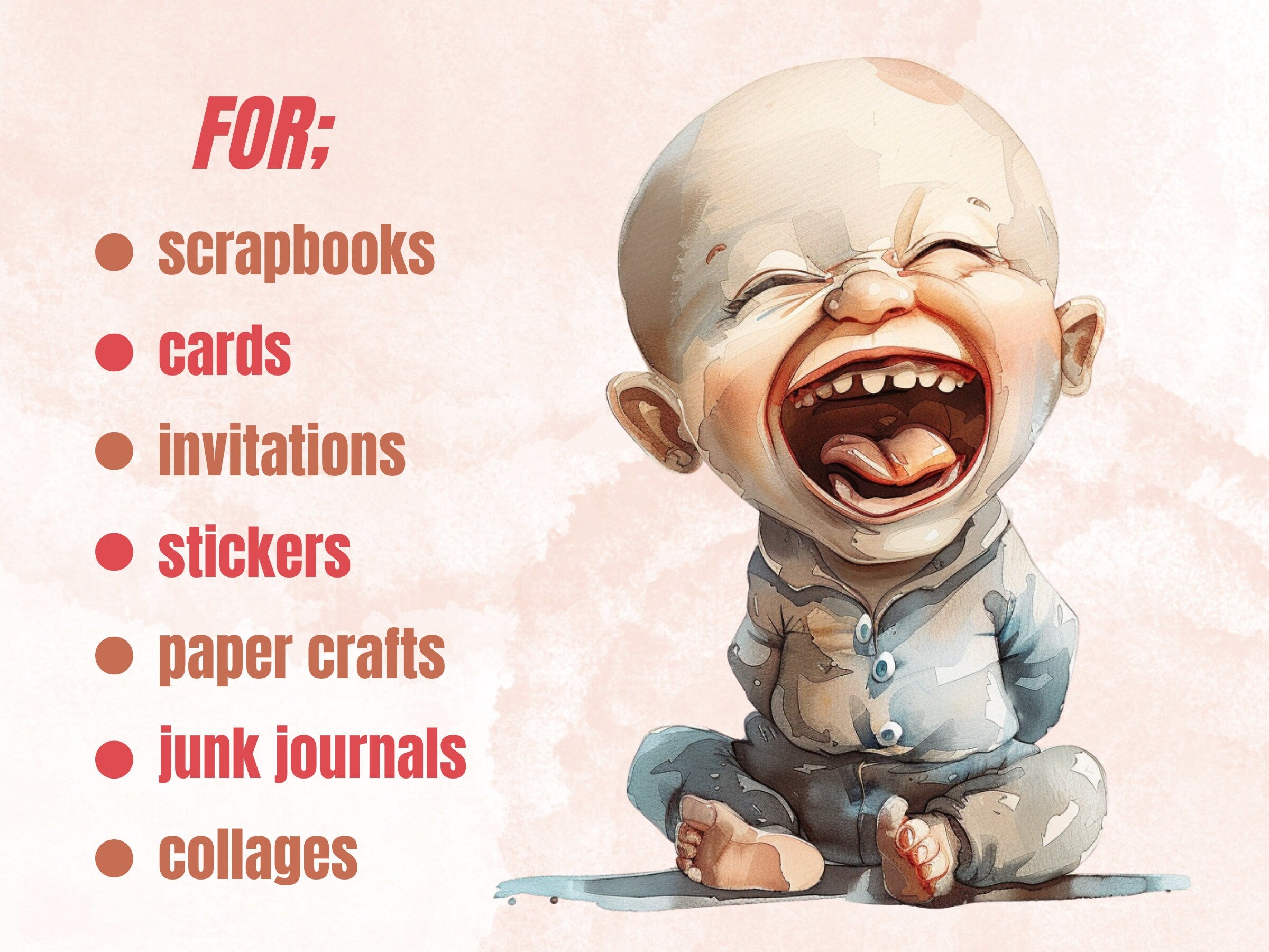 50 PNG Watercolor Quirky Babies Bundle Clipart, Whimsical Baby Illustrations Clip art, Funny Cute Baby Emotions png, Quirky Sublimation