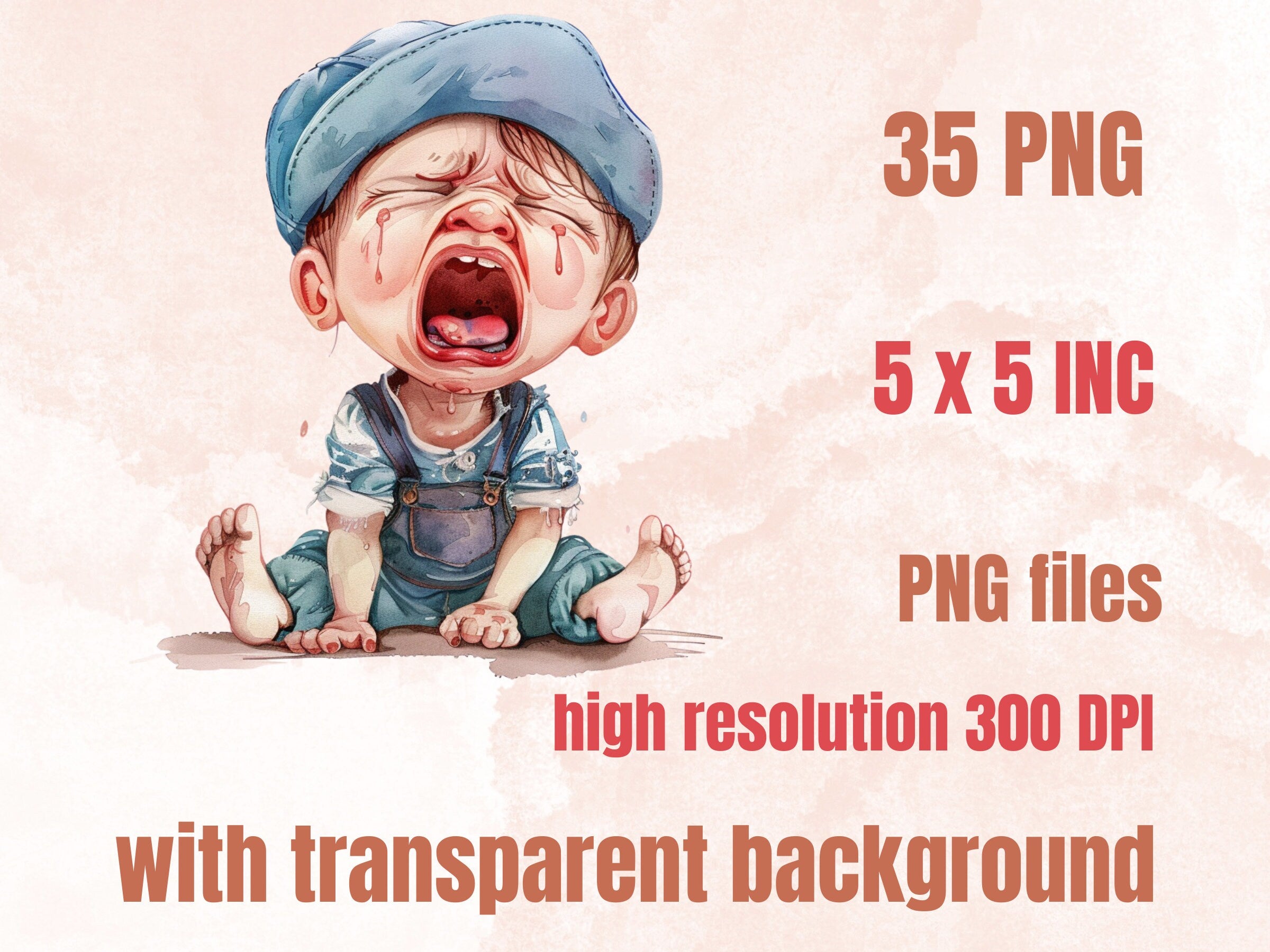 50 PNG Watercolor Quirky Babies Bundle Clipart, Whimsical Baby Illustrations Clip art, Funny Cute Baby Emotions png, Quirky Sublimation
