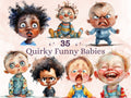 50 PNG Watercolor Quirky Babies Bundle Clipart, Whimsical Baby Illustrations Clip art, Funny Cute Baby Emotions png, Quirky Sublimation