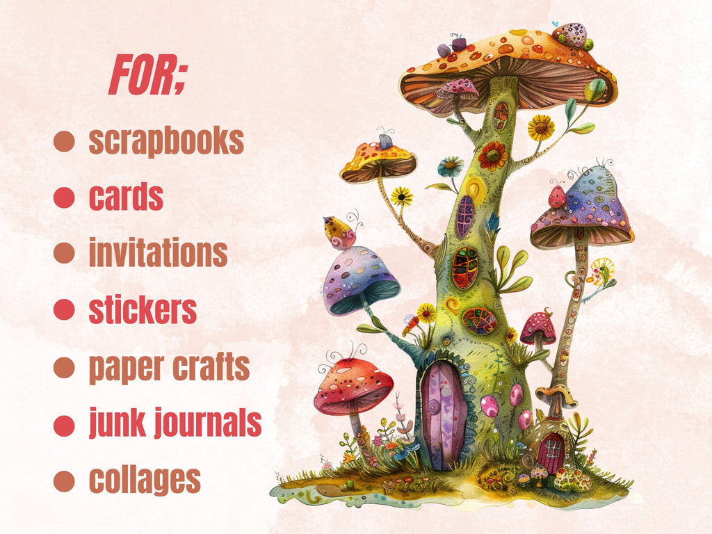 30 PNG Watercolor Quirky Forest Clipart, Whimsical Mushroom Illustrations Clip art, Funny Woodland Scenes png, Quirky Botanical Sublimation