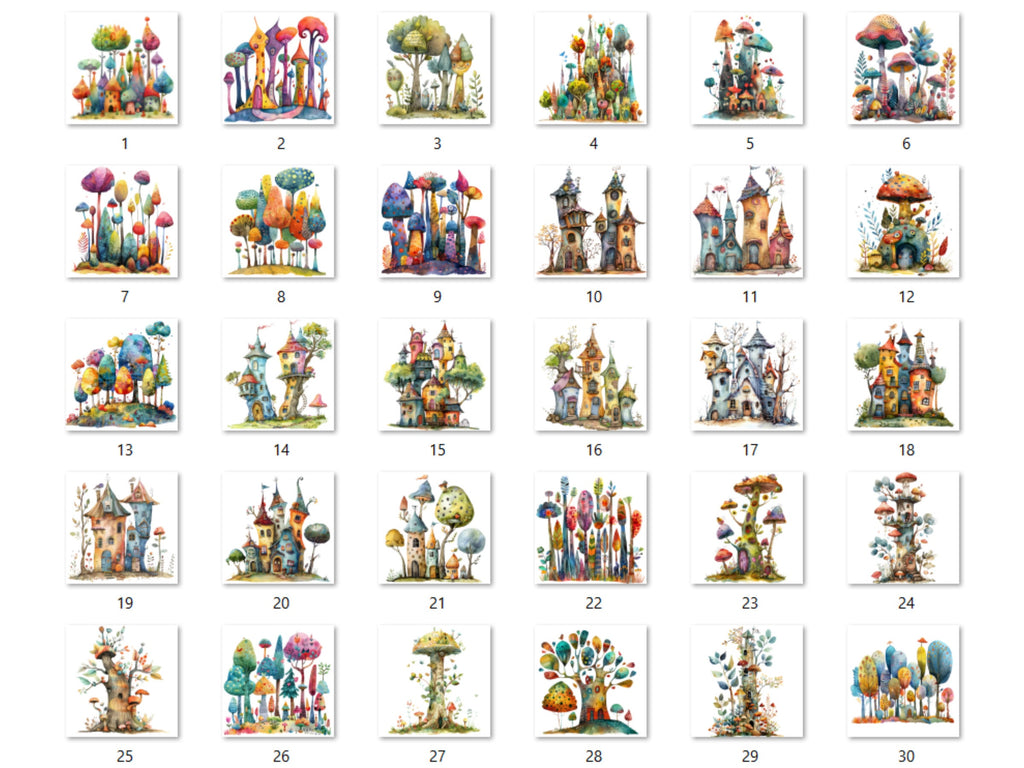 30 PNG Watercolor Quirky Forest Clipart, Whimsical Mushroom Illustrations Clip art, Funny Woodland Scenes png, Quirky Botanical Sublimation