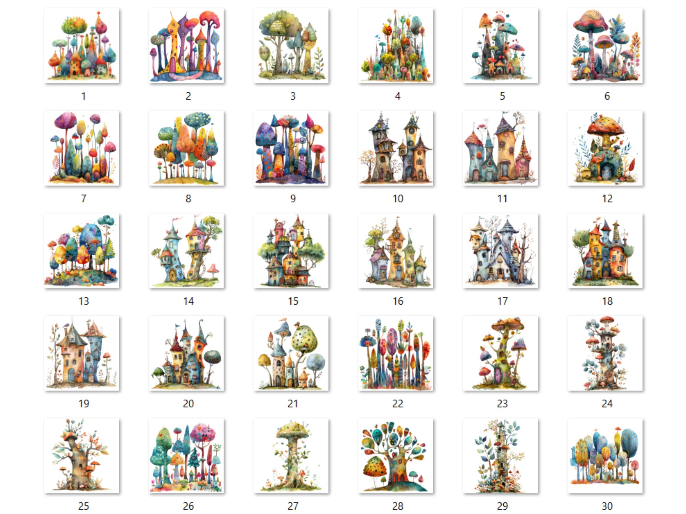 30 PNG Watercolor Quirky Forest Clipart, Whimsical Mushroom Illustrations Clip art, Funny Woodland Scenes png, Quirky Botanical Sublimation