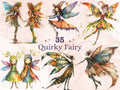 35 PNG Watercolor Quirky Fairy Bundle Clipart, Whimsical Fairy Girl Illustrations Clip art, Funny Garden Fairy png, Quirky Elf Sublimation