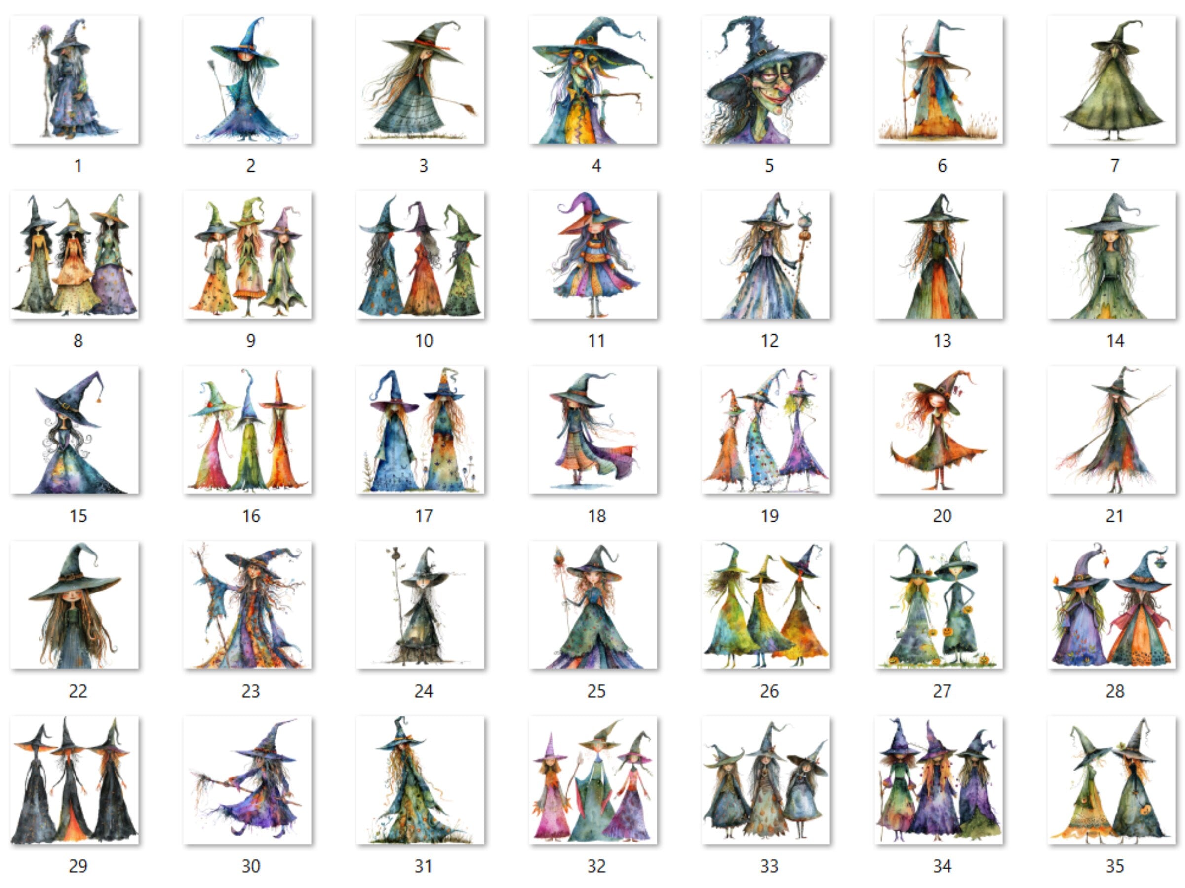 35 PNG Watercolor Quirky Witch Clipart, Whimsical Witch Girls Illustrations Clip art, Funny Three Witch png, Fantasy Quirky Sublimation