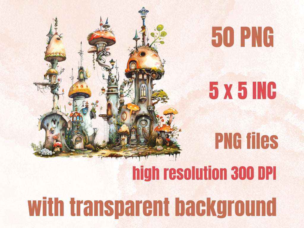 50 PNG Watercolor Quirky Steampunk Clipart, Whimsical Girl Illustrations Clip art, Funny Steampunk Bird png, Quirky Houses Sublimation