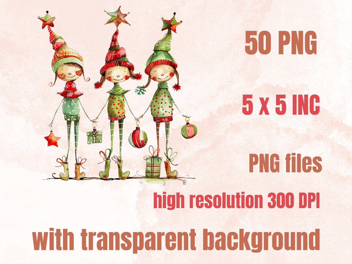 50 PNG Watercolor Quirky Christmas Bundle Clipart, Whimsical Christmas Illustrations Clip art, Noel Holiday png, Fantasy Xmas Sublimation