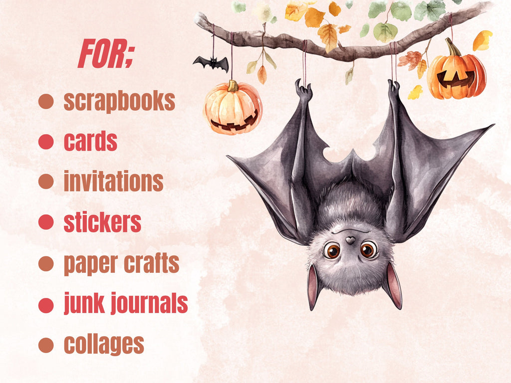 25 PNG Watercolor Cute Halloween Bat Clipart, Cute Creepy Animals Illustrations Clip art, Kawaii Funny Bat Png, Spooky Season Sublimation