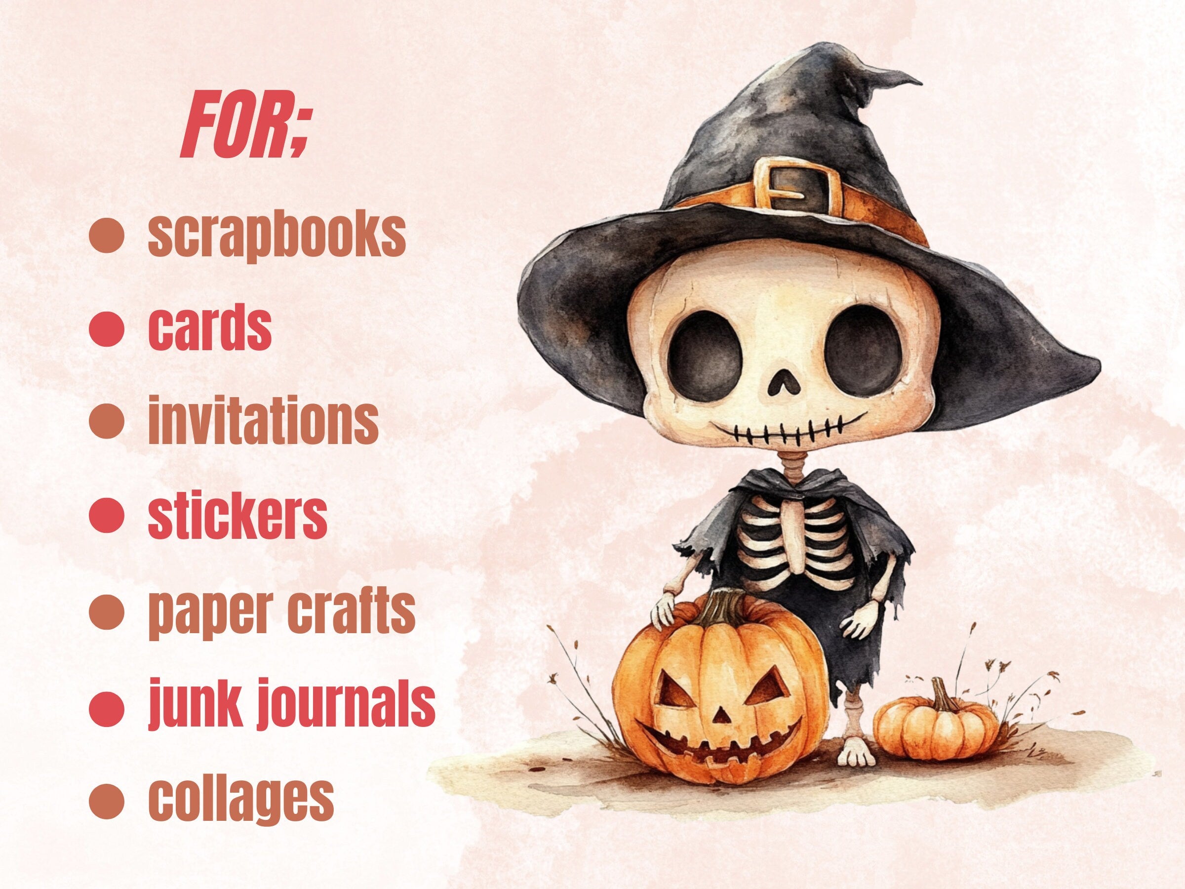 30 PNG Watercolor Cute Halloween Skeleton Clipart, Cute Creepy Illustrations Clip art, Kawaii Funny Skeleton Png, Spooky Season Sublimation