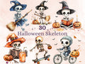 30 PNG Watercolor Cute Halloween Skeleton Clipart, Cute Creepy Illustrations Clip art, Kawaii Funny Skeleton Png, Spooky Season Sublimation