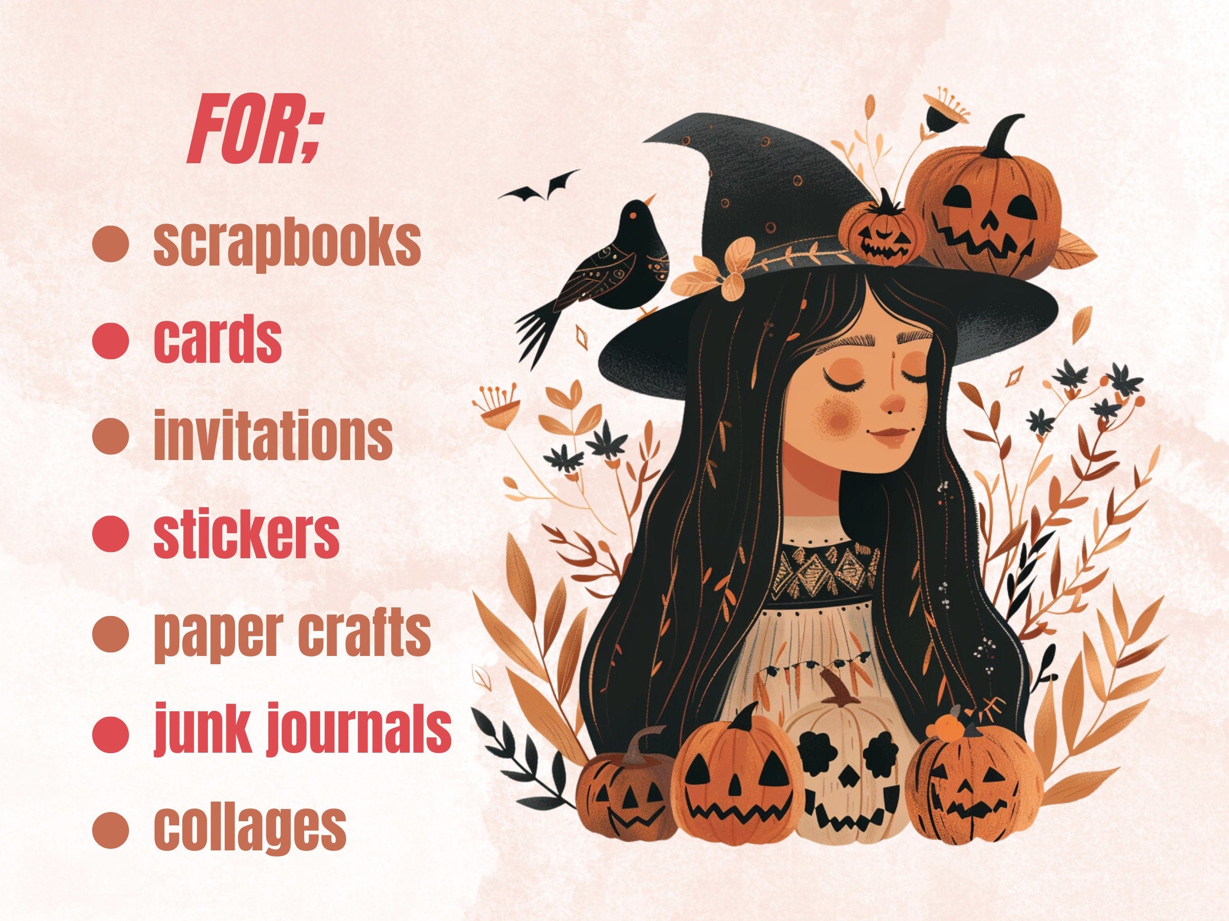 70 PNG Watercolour Scandinavian Halloween Clipart, Halloween Folk Art Illustrations Clip art, Fall Holiday png, Nordic Autumn Ornaments