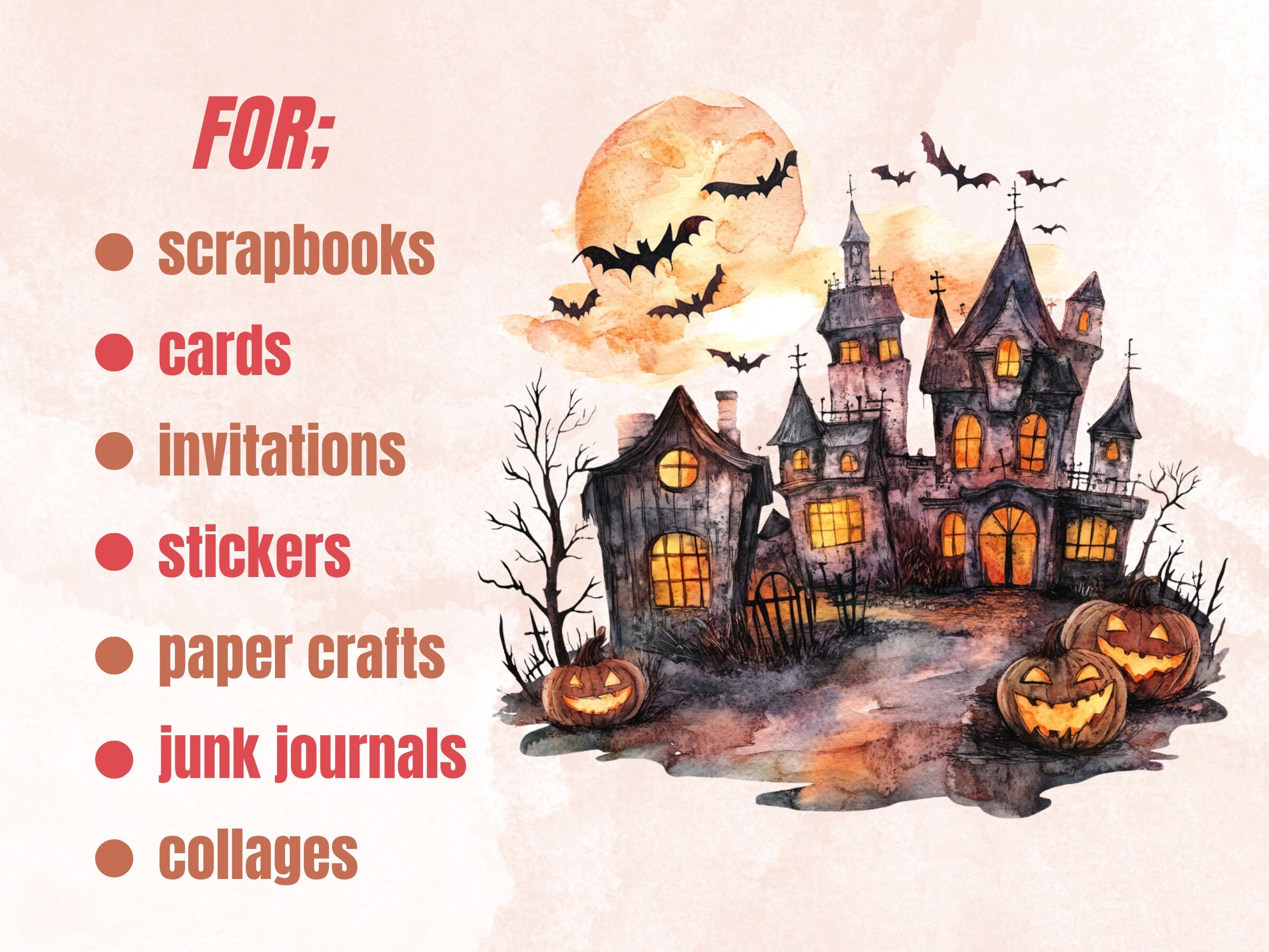 30 PNG Watercolor Halloween Landscapes Clipart, Halloween Scenes Illustrations Clip art, Gothic Pumpkin Tree png, Haunted Forest Sublimation
