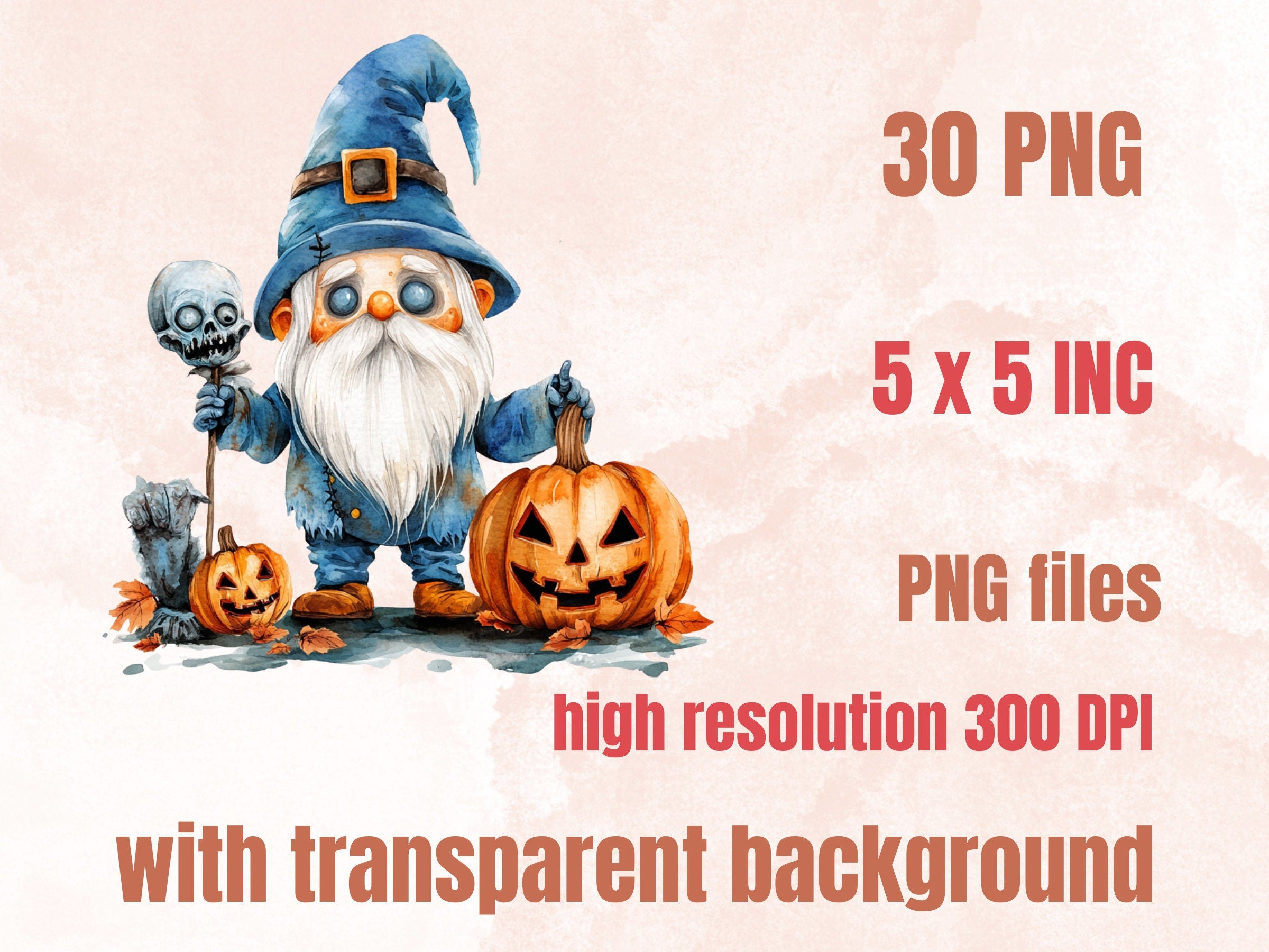 30 PNG Watercolor Cute Halloween Gnome Clipart, Funny Halloween Illustrations Clip art, Fall Garden Gnome png, Pumpkin Gnome Sublimation