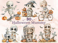 30 PNG Watercolor Halloween Mummy Clipart, Cute Creepy Halloween Illustration Clip art, Halloween Characters png, Spooky Pumpkin Sublimation