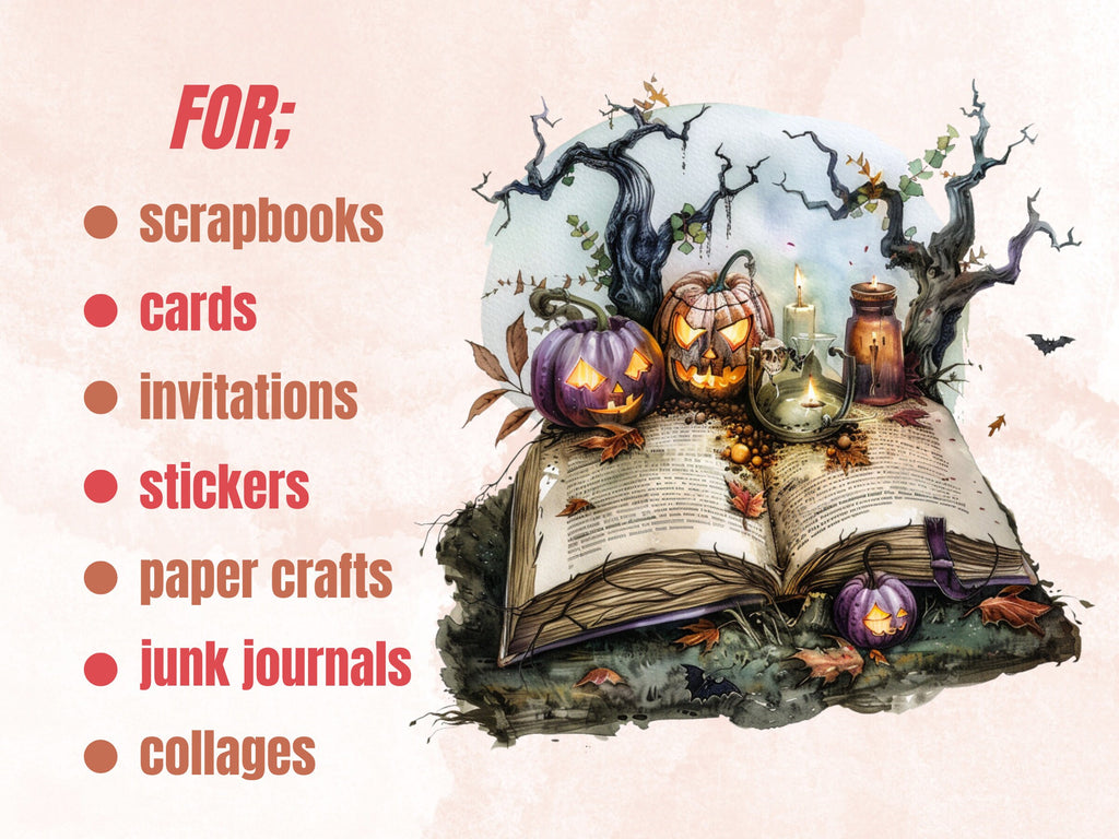 25 PNG Watercolor Fantasy Halloween Books Clipart, Open Book Clip Art, Gothic Floral Book PNG, Cute Creepy Book clip art, Witch Magic Books