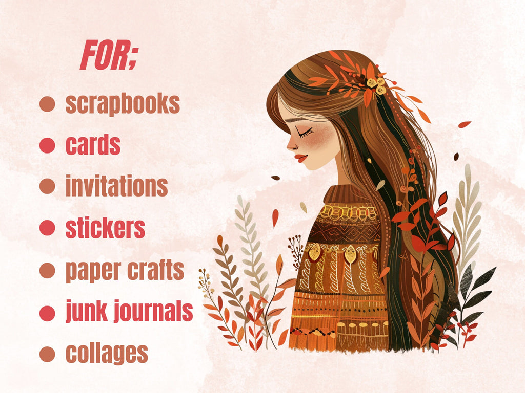 60 PNG Watercolour Scandinavian Autumn Clipart, Fall Pumpkin Folk Art Illustrations Clip art, Fall Holiday png, Nordic Autumn Ornaments